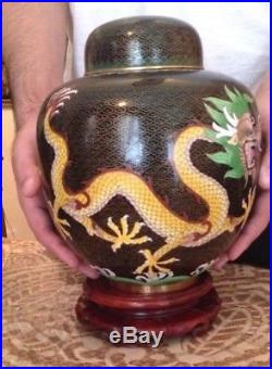 Antique Republic Signed Chinese Cloisonne Vase Urn Leaded Jar Enamel with Dragon