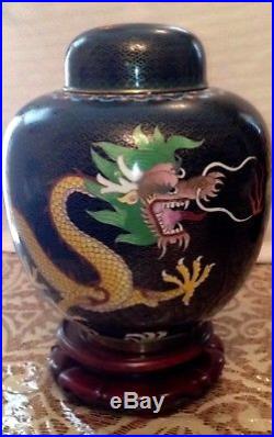 Antique Republic Signed Chinese Cloisonne Vase Urn Leaded Jar Enamel with Dragon