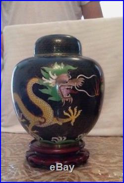 Antique Republic Signed Chinese Cloisonne Vase Urn Leaded Jar Enamel with Dragon