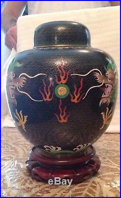 Antique Republic Signed Chinese Cloisonne Vase Urn Leaded Jar Enamel with Dragon