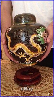 Antique Republic Signed Chinese Cloisonne Vase Urn Leaded Jar Enamel with Dragon