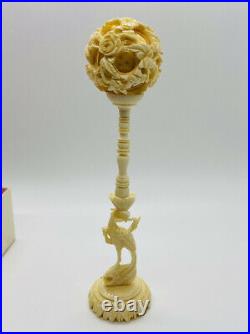 Antique Reticulated Carved 8 Layer Chinese Dragon Puzzle Ball & Stand 6 1/2