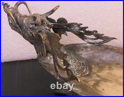 Antique Sculptural Asian Chinese Brass Footed Dragon Centerpiece Serving Tray