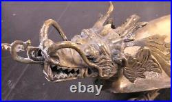 Antique Sculptural Asian Chinese Brass Footed Dragon Centerpiece Serving Tray