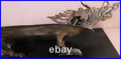 Antique Sculptural Asian Chinese Brass Footed Dragon Centerpiece Serving Tray