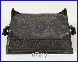 Antique Signed Chinese Bronze Rectangular Footed Planter Box w. Dragons 9.5W