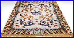 Antique Silk And Metal Thread Nine Dragon Chinese Palace Carpet Rug
