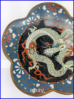 Antique Small Chinese or Japanese Dragon Cloisonne Dish Plate Undertray