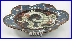 Antique Small Chinese or Japanese Dragon Cloisonne Dish Plate Undertray