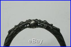 Antique Sterling Silver Bamboo Wood Chinese Twin Dragon Bangle Bracelet