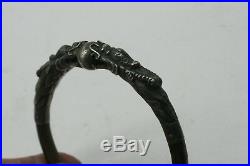 Antique Sterling Silver Bamboo Wood Chinese Twin Dragon Bangle Bracelet
