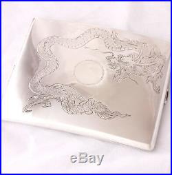 Antique Sterling Silver Chinese Dragon Cigarette Case Holder