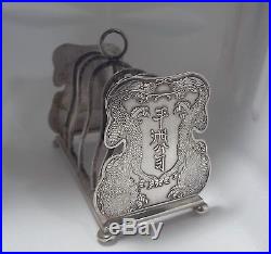 Antique Sterling Silver Toast Rack w Chinese Dragon Design, Letter Holder