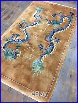 Antique Style Chinese Dragon design Art Deco Wool Rug Carpet Size7 Ft By 4 Ft
