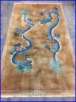 Antique Style Chinese Dragon design Art Deco Wool Rug Carpet Size7 Ft By 4 Ft