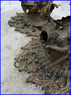 Antique Tibetan Guardian Dragons Wall Sconce Set Brass Bronze Chinese Buddhist