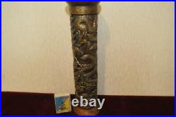 Antique Vase Chinese Bronze Dragons Ancient Decoration Column Rare Old 19th
