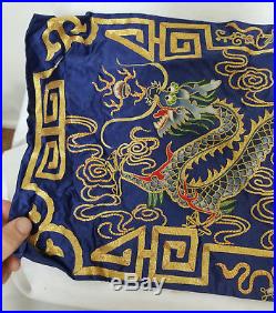 Antique Vintage 20th Century Chinese Gold Silk Embroidery Dragon