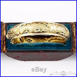 Antique Vintage Art Deco 14k Gold Chinese Carved Dragon Bangle Chased Bracelet