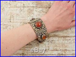 Antique Vintage Art Deco Sterling Silver Plated Chinese Dragon Agate Bracelet