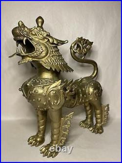 Antique Vintage Bronze Chinese Foo Dog Dragon Lion Statue Sculpture 16 Tall