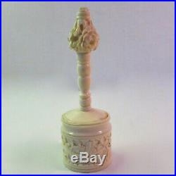 Antique Vintage Carved Thimble Spool Case Japanese Chinese Dragon Figural Scenic