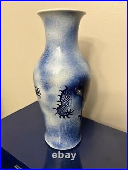 Antique/Vintage Chinese Blue &White Porcelain Dragon Vase, Four-character Signed