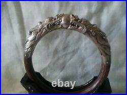 Antique/Vintage Chinese Double Dragons Silver Bamboo Bracelet
