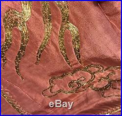 Antique Vintage Chinese Gold Thread Metallic Embroidery SILK ROBE Large DRAGON
