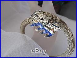 Antique-Vintage Chinese Mesh Silver Enamel Dragon Bracelet
