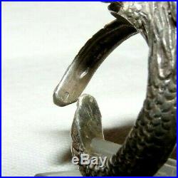 Antique / Vintage Chinese Or Japanese Silver Dragon Ring Hallmark Uk Size I
