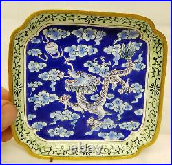 Antique Vintage Chinese Peking Canton Enameled Small Tray Dish Dragon