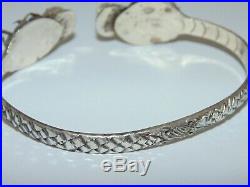 Antique Vintage Chinese Repoussé Sterling Silver Moonstone Dragon Cuff Bracelet