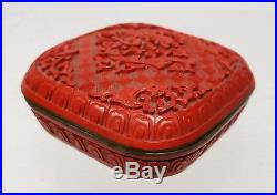 Antique Vintage Chinese Republic Period Red Cinnabar Lacquer Box Dragon