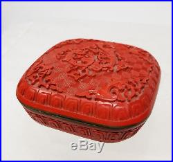 Antique Vintage Chinese Republic Period Red Cinnabar Lacquer Box Dragon