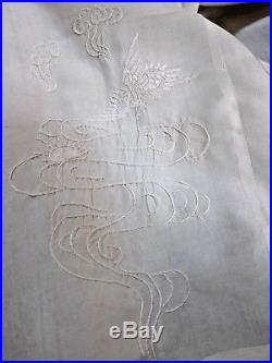 Antique Vintage Chinese Silk Embroidered Cream RobeDragonsSailboatsAmazing