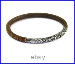 Antique Vintage Chinese Silver Repousse Double Dragon Bamboo Bangle Bracelet