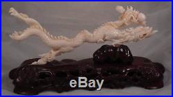 Antique Vintage Chinese White Coral Angel Skin Figure Status Carving Dragon