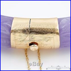 Antique Vintage Deco 14k Gold Chinese Carved Lavender Jade Dragon Bracelet