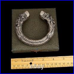 Antique Vintage Deco Sterling Silver Chinese Export Dragon HUGE Cuff Bracelet