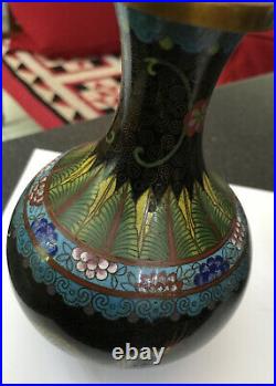 Antique Vintage Pair Chinese 6.5 Multi-coloured Enamel Cloisonne Vases Dragon