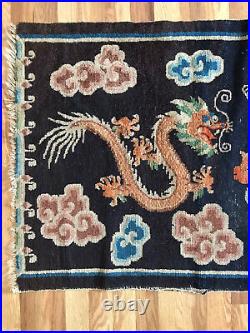 Antique Vintage Tibetan Dragon Khaden Rug Carpet Chinese Art Deco Distressed
