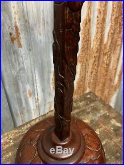 Antique Vintage Wooden Carved Chinese Dragon Table Lamp Light Mahogany Lantern