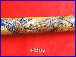 Antique Walking Cane Stick Bamboo Carved Dragon Decoration Chinese Or Japanese