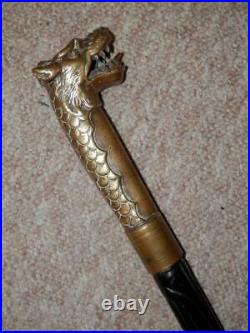 Antique Walking Stick/Cane With Solid Brass Weighted Chinese Dragon Top 87.5cm