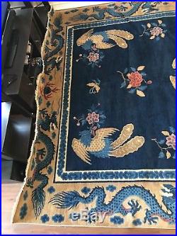 Antique Walter Nichols Chinese Art Deco Rug / Carpet 5 Toe Dragon Rare