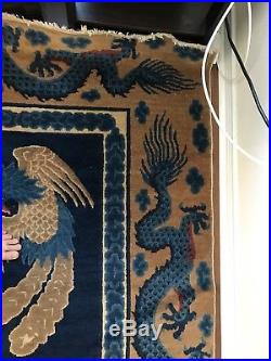 Antique Walter Nichols Chinese Art Deco Rug / Carpet 5 Toe Dragon Rare