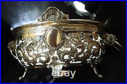 Antique Wang Hing & Co Chinese Export Pierced Oval Silver Dragon Bowl Circa 1890
