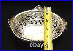 Antique Wang Hing & Co Chinese Export Pierced Oval Silver Dragon Bowl Circa 1890