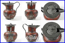 Antique Yixing 5pc tea set pewter dragon red stoneware Tungshan Weihaiwei China